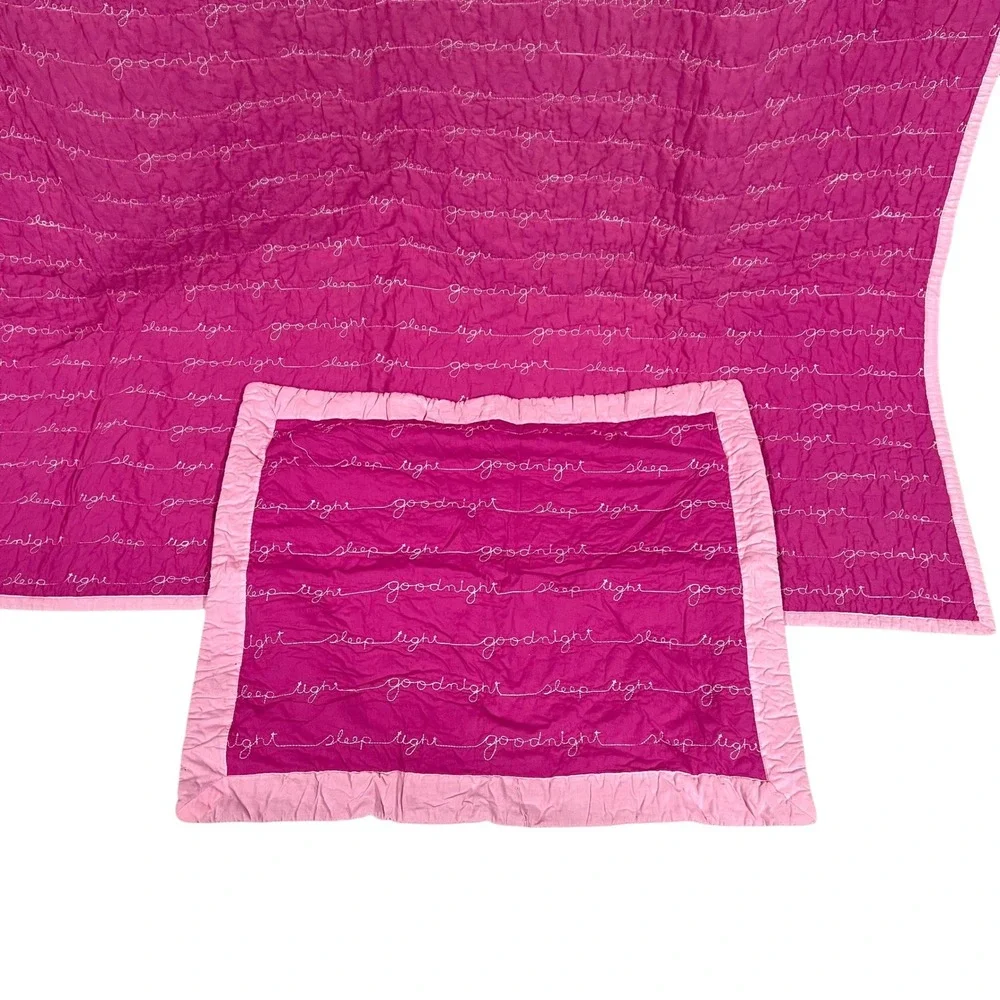 Vintage‎ Pink Goodnight Sleep Tight Quilt Set Twin Kids Coquette Bedding Sham